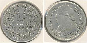 10 Soldo 教皇国 (754 - 1870) 銀 Pope Pius IX (1792- 1878)