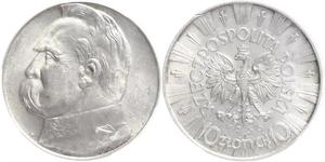 10 Zloty Deuxième République de Pologne (1918 - 1939) Argent Józef Piłsudski