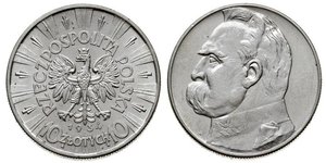 10 Zloty Deuxième République de Pologne (1918 - 1939) Argent Józef Piłsudski