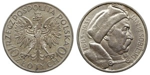 10 Zloty Pologne / Deuxième République de Pologne (1918 - 1939) Argent Jean III Sobieski (1629-1696)