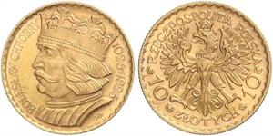10 Zloty Segunda República Polaca (1918 - 1939) Oro 