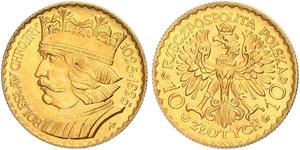 10 Zloty Segunda República Polaca (1918 - 1939) Oro 