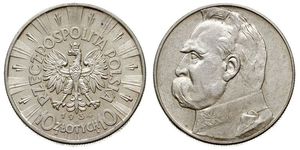 10 Zloty Segunda República Polaca (1918 - 1939) Plata Józef Piłsudski