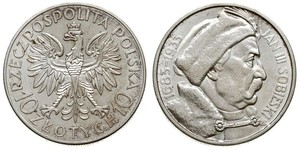 10 Zloty Segunda República Polaca (1918 - 1939) / Polonia Plata Juan III Sobieski (1629-1696)