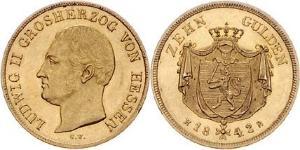 10 Гульден Великое герцогство Гессен (1806 - 1918) Золото Louis II, Grand Duke of Hesse