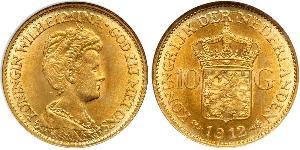 10 Гульден Королевство Нидерланды (1815 - ) Золото Вильгельмина(1880 - 1962)