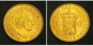 10 Гульден Королівство Нідерланди (1815 - ) Золото Вільгельміна (королева Нідерландів)(1880 - 1962)