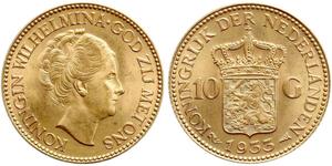 10 Гульден Королівство Нідерланди (1815 - ) Золото Вільгельміна (королева Нідерландів)(1880 - 1962)