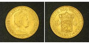 10 Гульден Королівство Нідерланди (1815 - ) Золото Вільгельміна (королева Нідерландів)(1880 - 1962)