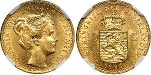 10 Гульден Королівство Нідерланди (1815 - ) Золото Вільгельміна (королева Нідерландів)(1880 - 1962)