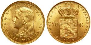 10 Гульден Королівство Нідерланди (1815 - ) Золото Вільгельміна (королева Нідерландів)(1880 - 1962)