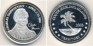 10 Долар Кокосові острови Срібло Charles Robert Darwin (1809 - 1882) 