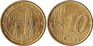 10 Евроцент Австрийская Республика(1955 - ) Медь 
