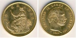 10 Крона Дания Золото Кристиан IX король Дании (1818-1906)