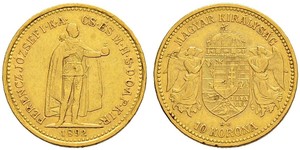 10 Крона Королiвство Угорщина (1000-1918) Золото Франц Иосиф I (1830 - 1916)