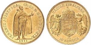 10 Крона Королевство Венгрия (1000-1918) Золото Франц Иосиф I (1830 - 1916)