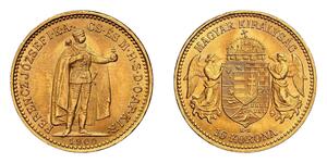 10 Крона Королевство Венгрия (1000-1918) Золото Франц Иосиф I (1830 - 1916)