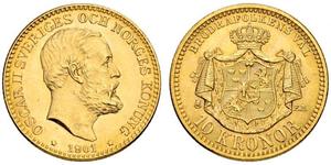 10 Крона Швеция Золото Оскар II (1829-1907)