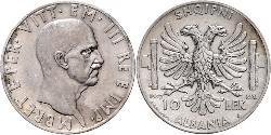 10 Lek Albanian Kingdom (1939-1943) Plata Víctor Manuel III de Italia (1869 - 1947)