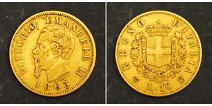 10 Лира Kingdom of Italy (1861-1946) Золото Victor Emmanuel II of Italy (1820 - 1878)