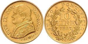 10 Лира Папская область (752-1870) Золото Пий IX (1792- 1878)