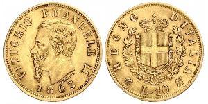 10 Ліра Kingdom of Italy (1861-1946) Золото Victor Emmanuel II of Italy (1820 - 1878)
