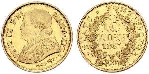 10 Ліра Папська держава (752-1870) Золото Пій IX (1792- 1878)