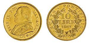 10 Ліра Папська держава (752-1870) Золото Пій IX (1792- 1878)