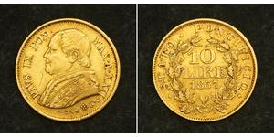10 Ліра Папська держава (752-1870) Золото Пій IX (1792- 1878)