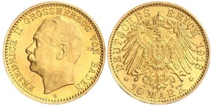 10 Марка Велике герцогство Баден (1806-1918) Золото Frederick II, Grand Duke of Baden (1857 - 1928)