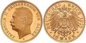 10 Марка Велике герцогство Баден (1806-1918) Золото Frederick II, Grand Duke of Baden (1857 - 1928)