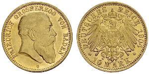 10 Марка Велике герцогство Баден (1806-1918) Золото Frederick I, Grand Duke of Baden (1826 - 1907)