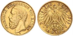 10 Марка Велике герцогство Баден (1806-1918) Золото Frederick I, Grand Duke of Baden (1826 - 1907)