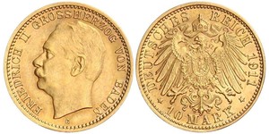 10 Марка Велике герцогство Баден (1806-1918) Золото Frederick II, Grand Duke of Baden (1857 - 1928)