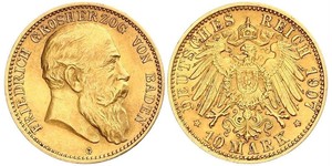 10 Марка Велике герцогство Баден (1806-1918) Золото Frederick I, Grand Duke of Baden (1826 - 1907)