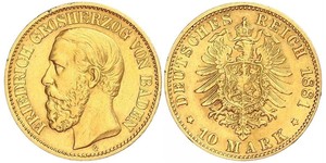 10 Марка Велике герцогство Баден (1806-1918) Золото Frederick I, Grand Duke of Baden (1826 - 1907)