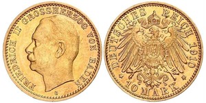 10 Марка Велике герцогство Баден (1806-1918) Золото Frederick II, Grand Duke of Baden (1857 - 1928)