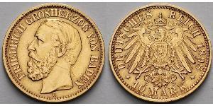 10 Марка Великое герцогство Баден (1806-1918) Золото Фридрих I (великий герцог Баденский) (1826 - 1907)