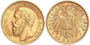 10 Марка Великое герцогство Баден (1806-1918) Золото Фридрих I (великий герцог Баденский) (1826 - 1907)