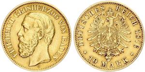 10 Марка Великое герцогство Баден (1806-1918) Золото Фридрих I (великий герцог Баденский) (1826 - 1907)