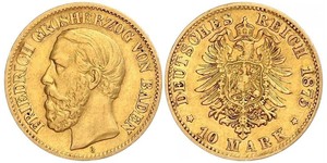 10 Марка Великое герцогство Баден (1806-1918) Золото Фридрих I (великий герцог Баденский) (1826 - 1907)