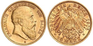 10 Марка Великое герцогство Баден (1806-1918) Золото Фридрих I (великий герцог Баденский) (1826 - 1907)