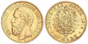 10 Марка Великое герцогство Баден (1806-1918) Золото Фридрих I (великий герцог Баденский) (1826 - 1907)