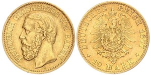 10 Марка Великое герцогство Баден (1806-1918) Золото Фридрих I (великий герцог Баденский) (1826 - 1907)
