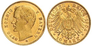 10 Марка Королевство Бавария (1806 - 1918) Золото Отто I (король Баварии)(1848 – 1916)