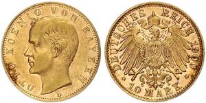 10 Марка Королевство Бавария (1806 - 1918) Золото Отто I (король Баварии)(1848 – 1916)