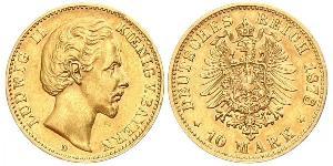10 Марка Королевство Бавария (1806 - 1918) Золото Людвиг II (король Баварии)(1845 – 1886)