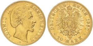 10 Марка Королевство Бавария (1806 - 1918) Золото Людвиг II (король Баварии)(1845 – 1886)