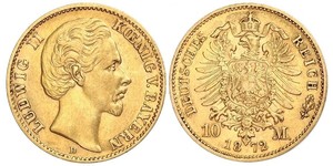 10 Марка Королевство Бавария (1806 - 1918) Золото Людвиг II (король Баварии)(1845 – 1886)