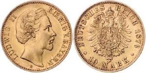 10 Марка Королевство Бавария (1806 - 1918) Золото Людвиг II (король Баварии)(1845 – 1886)